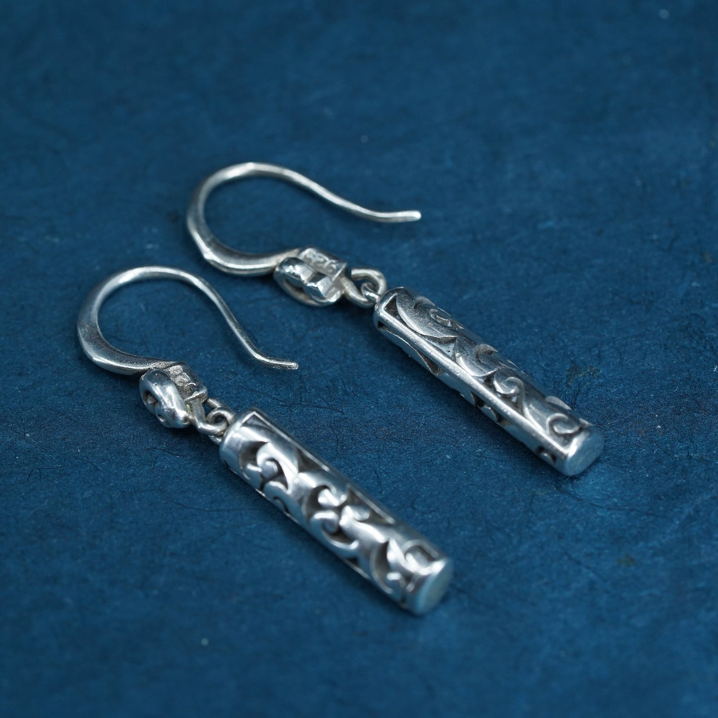 Vintage sterling silver handmade earrings, 925 Bali beads long drop