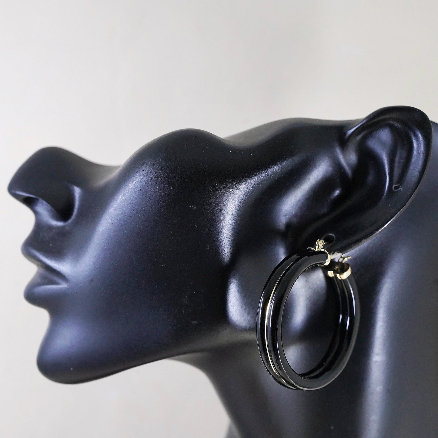 1.5" Vintage vermeil yellow gold plated 925 sterling silver bold onyx earrings