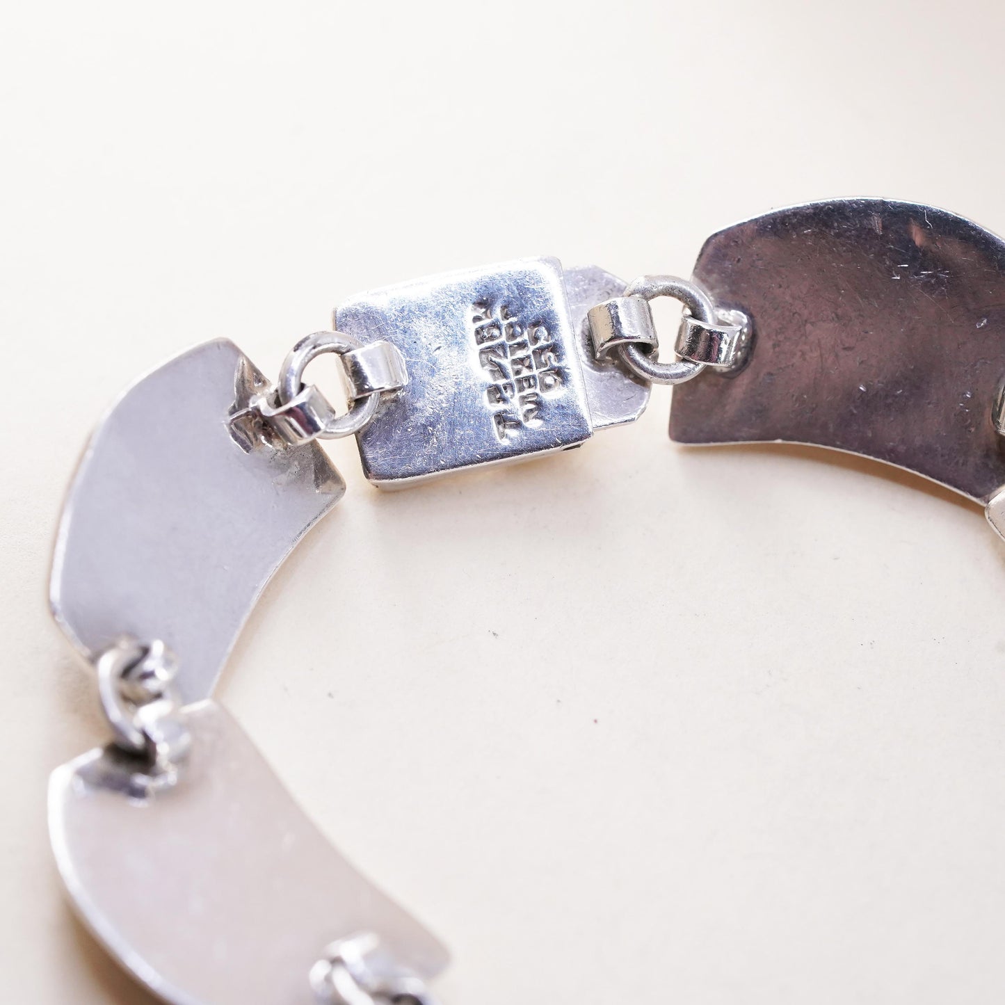 6.5", Vintage Mexican Sterling silver bracelet, 925 link with onyx malachite