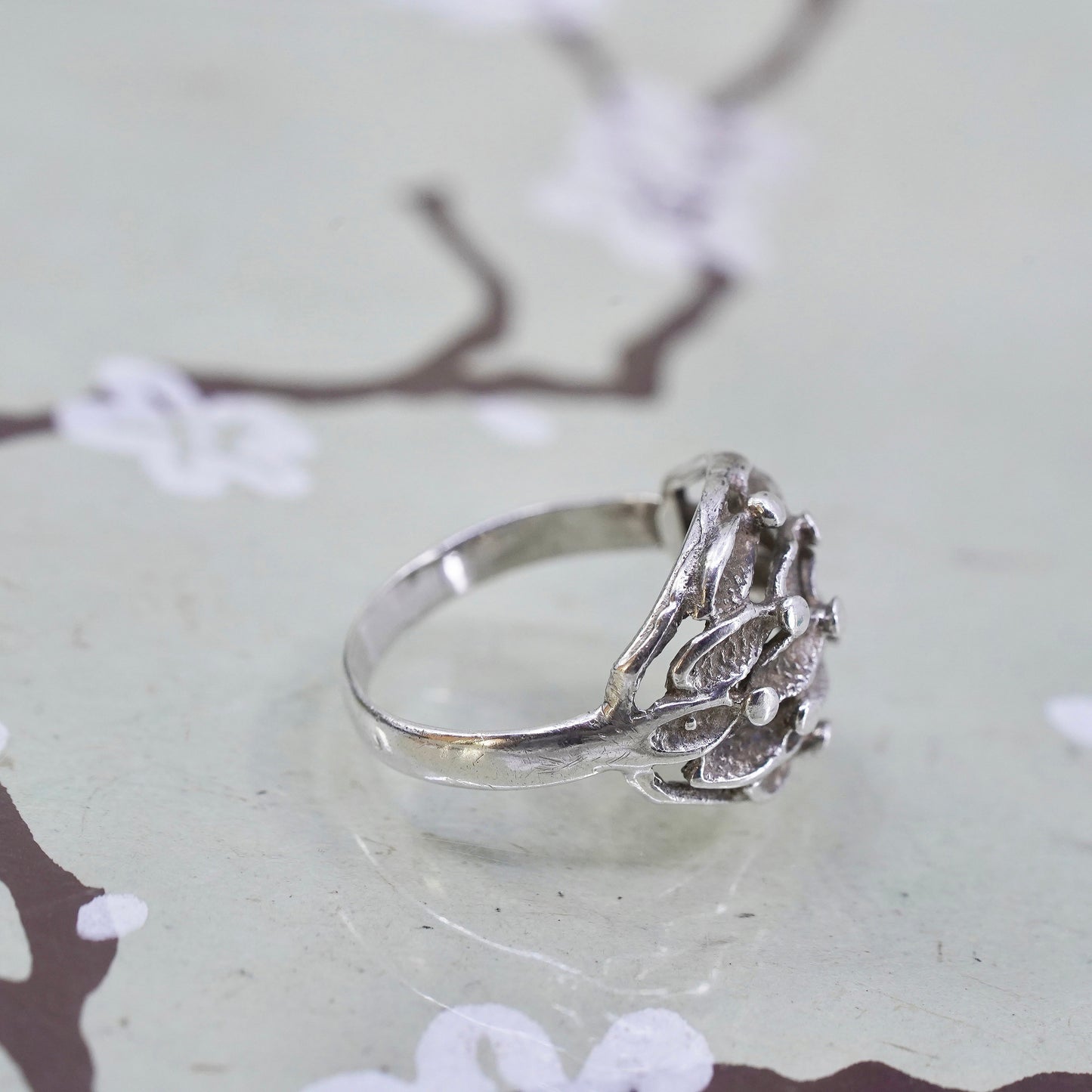 Size 6.5 vintage Sterling silver handmade ring, 925 beads band