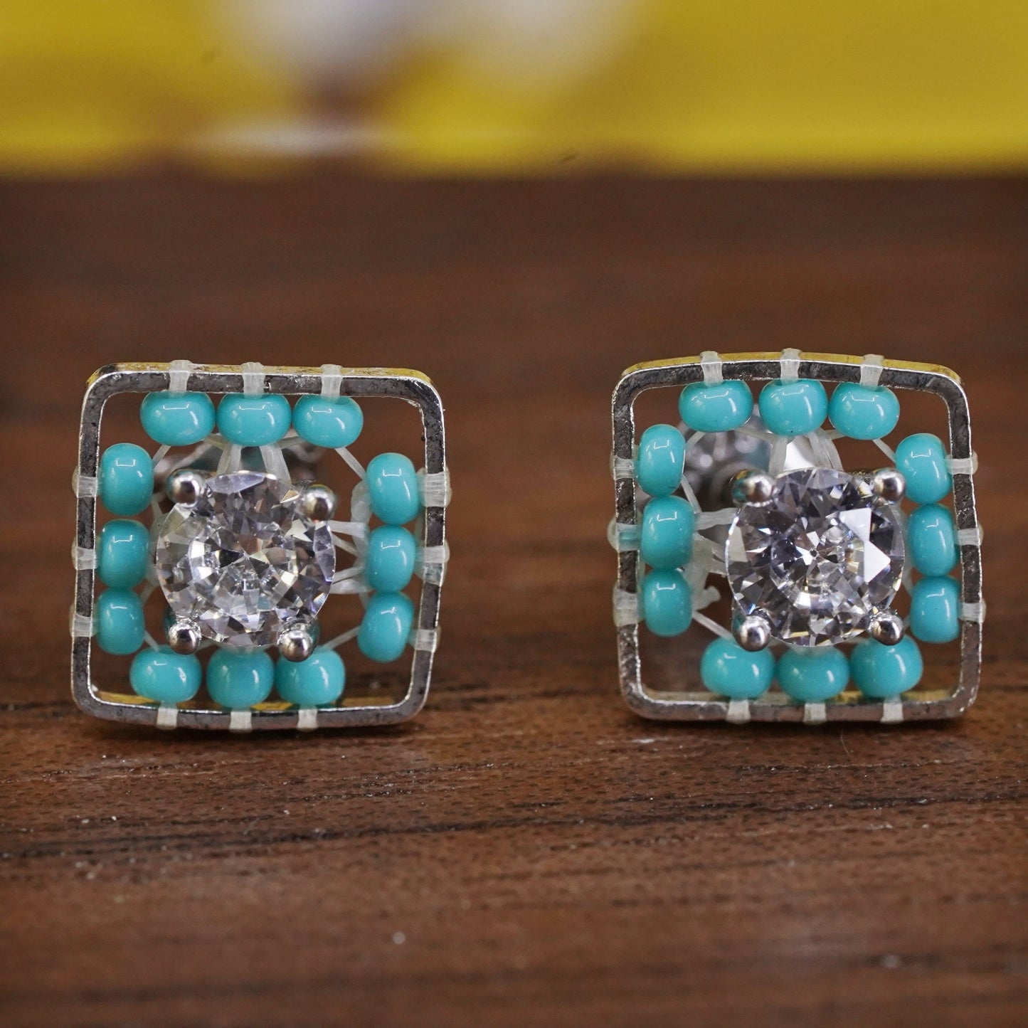 southwestern Sterling Silver Native American Earrings, 925 studs with turquoise