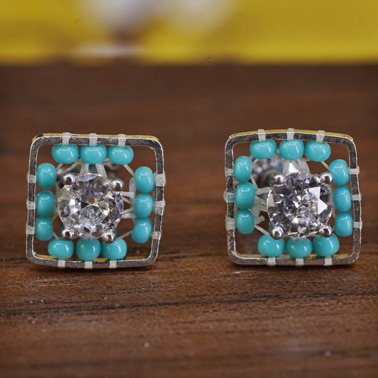 southwestern Sterling Silver Native American Earrings, 925 studs with turquoise