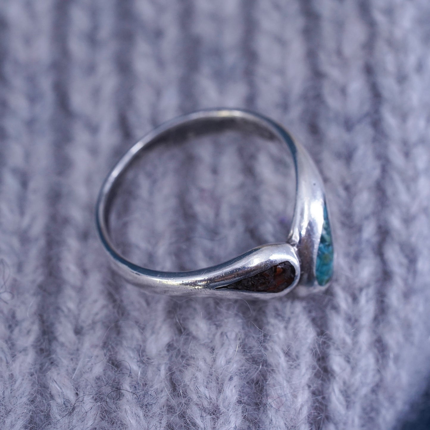 Size 5, Native American sterling silver ring, 925 band with turquoise coral