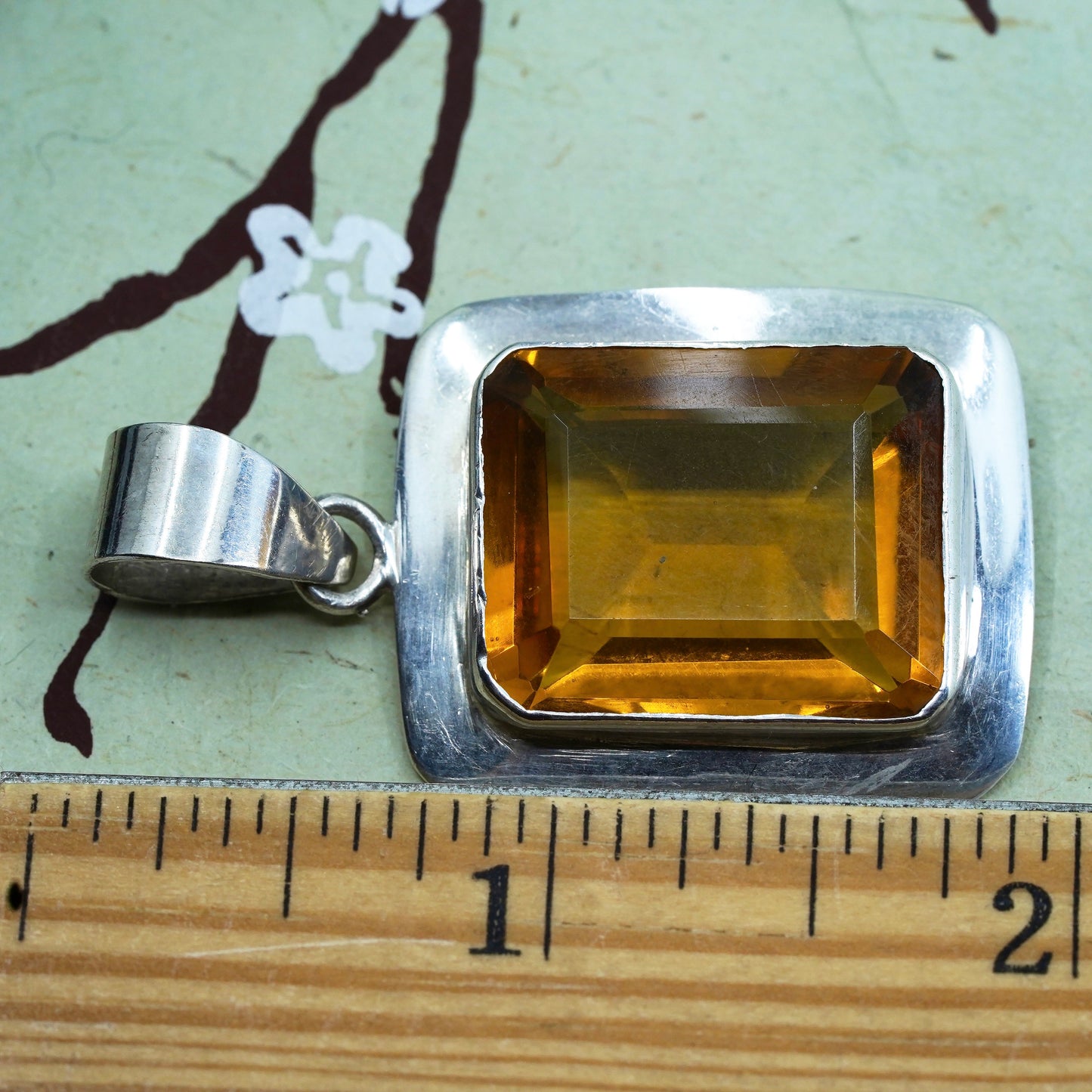 Vintage sterling 925 silver handmade pendant with square citrine