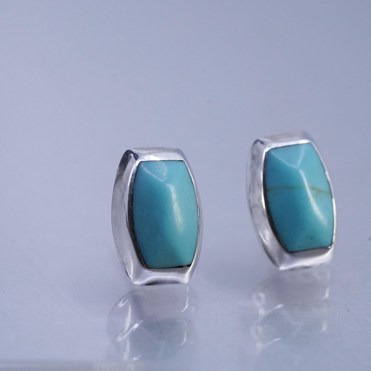 Vintage Mexican Sterling 925 silver handmade earrings, studs w/ turquoise inlay