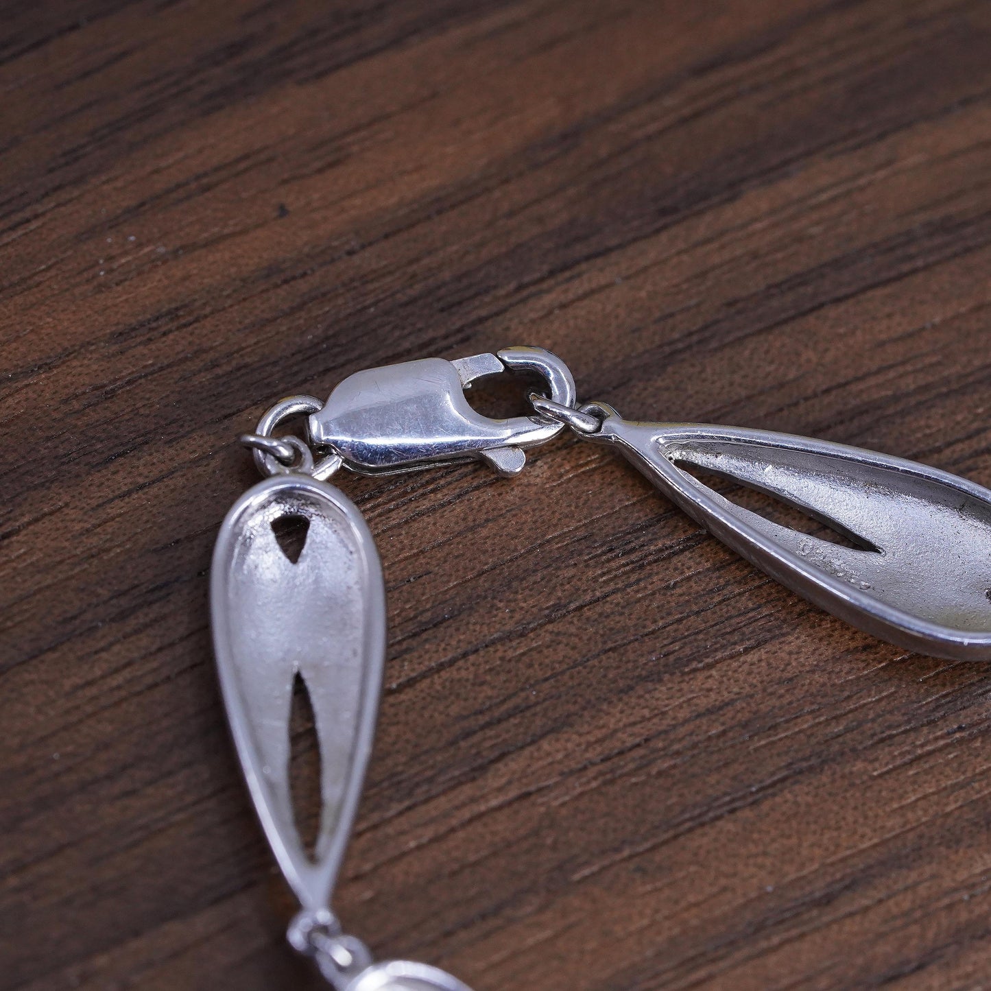 6.5”, vintage Sterling silver tennis bracelet, 925 teardrop link chain diamonds