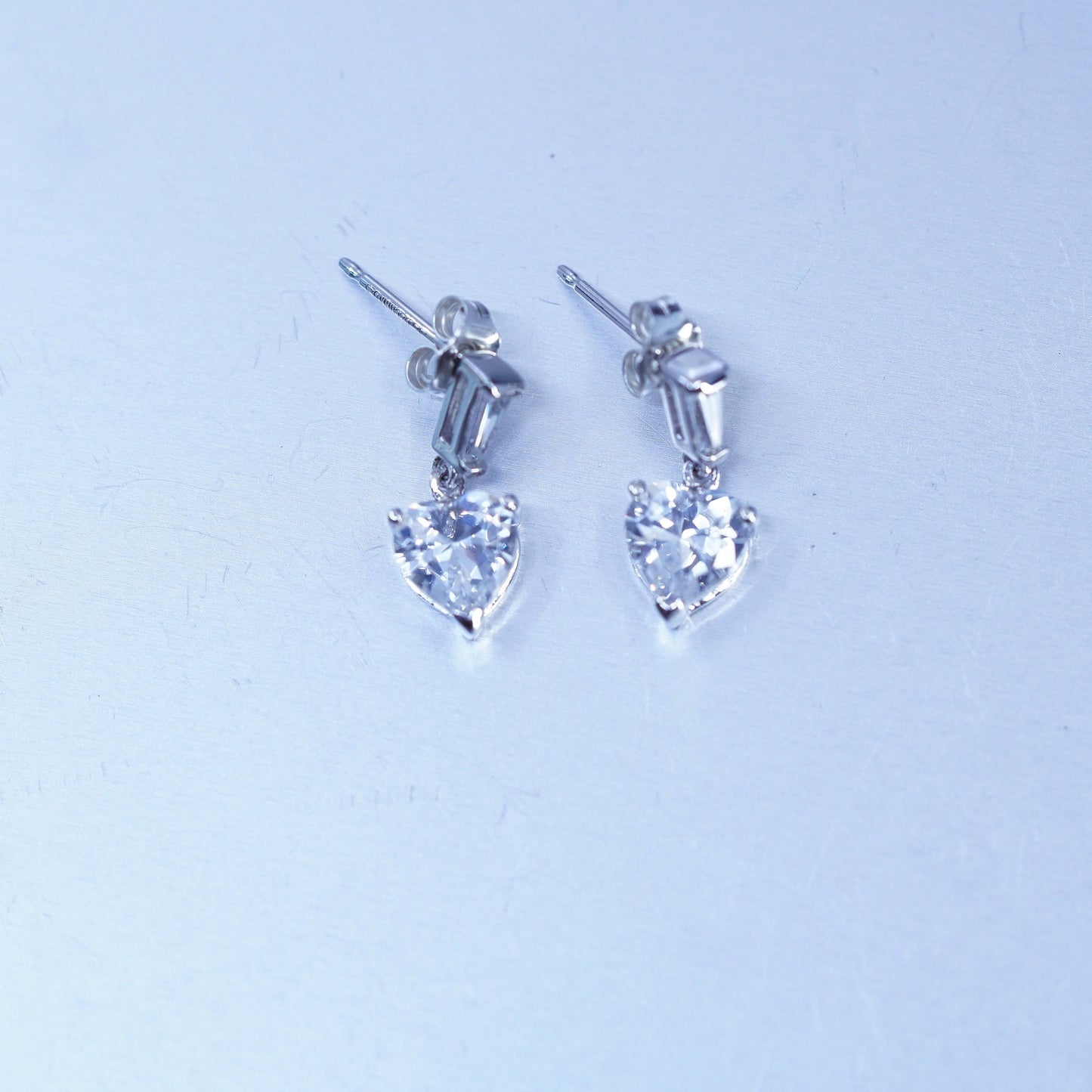 Vintage Sterling 925 silver handmade earrings with heart Cz