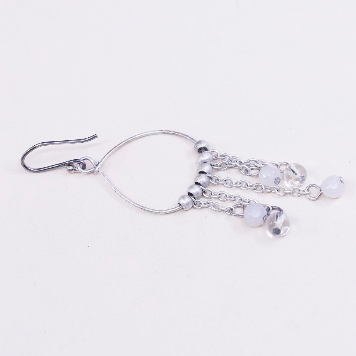vtg sterling silver handmade earrings, 925 w/ cluster crystal fringe dangles