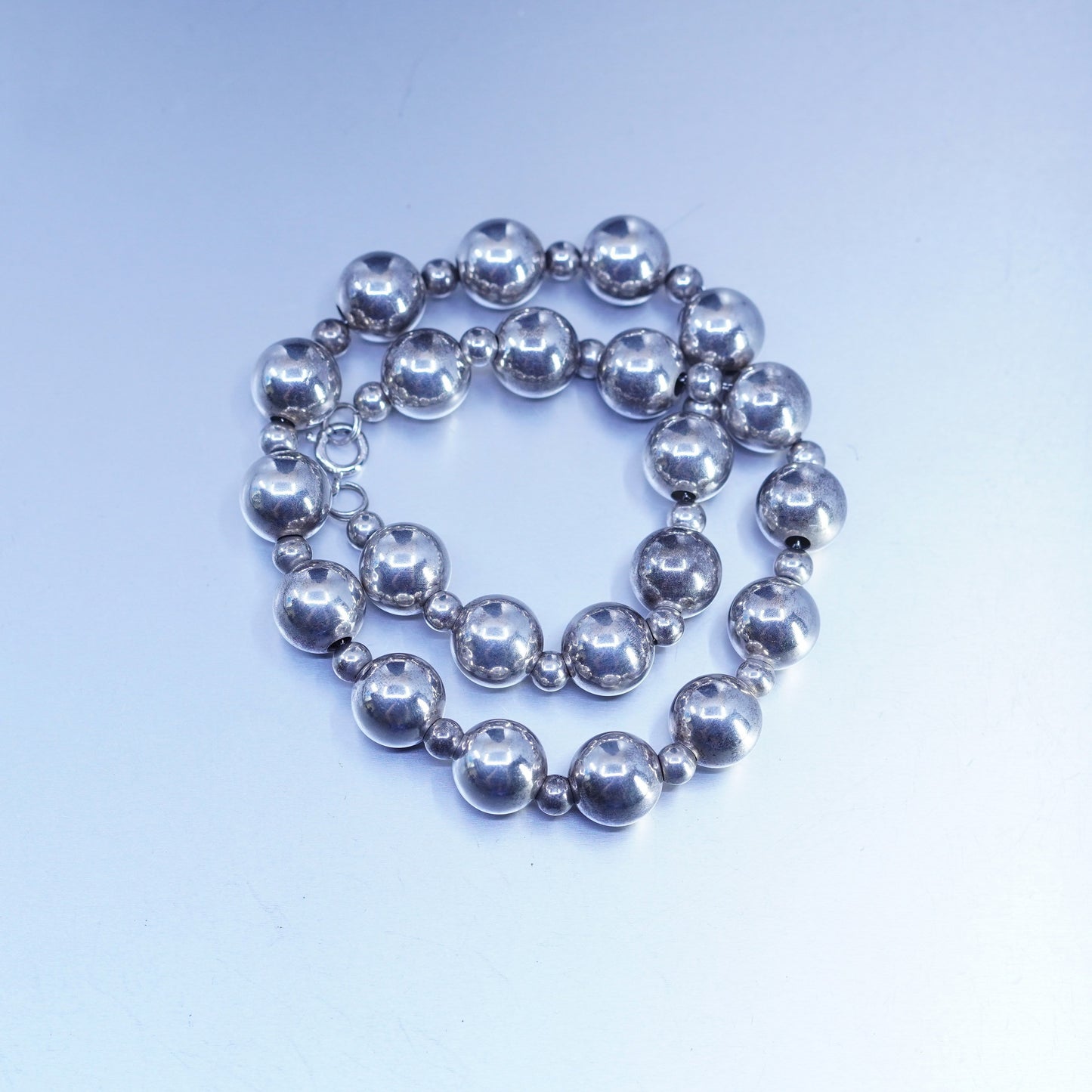 18” 14mm, vintage Sterling 925 silver handmade huge bead chain necklace