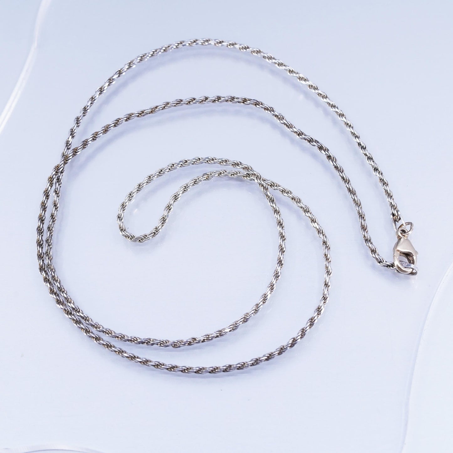 24” Italy Sterling 925 silver rope chain necklace 14K yellow gold 585 clasp