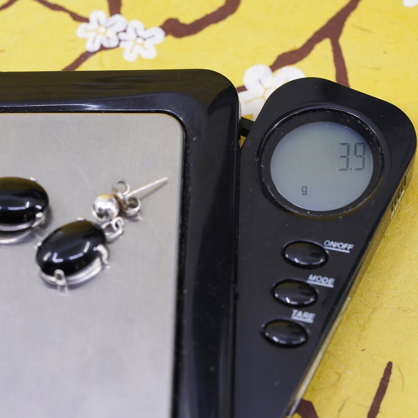Vintage Sterling 925 silver handmade earrings with oval onyx dangles