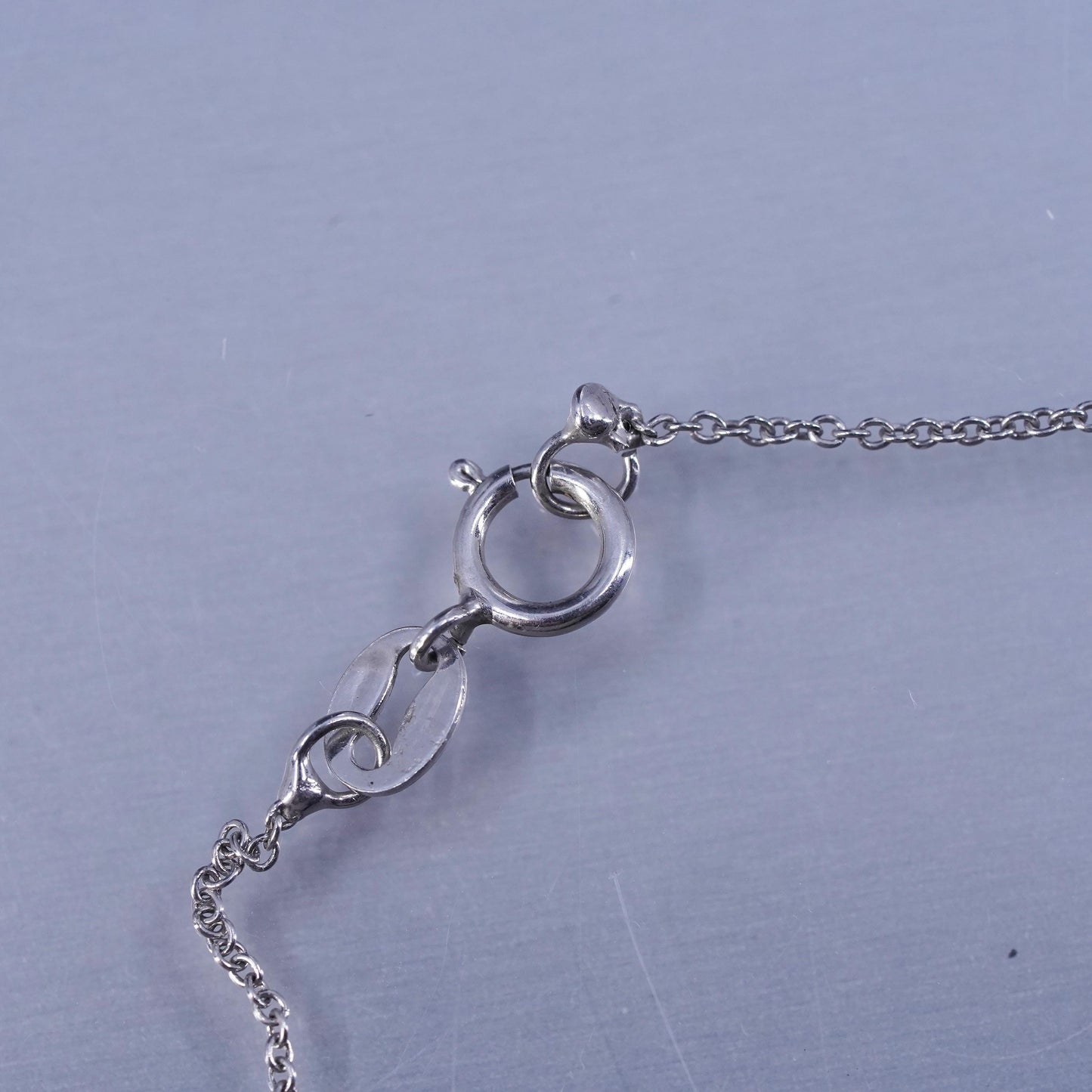 18”, sterling 925 silver necklace, circle chain pink crystal heart lock pendant