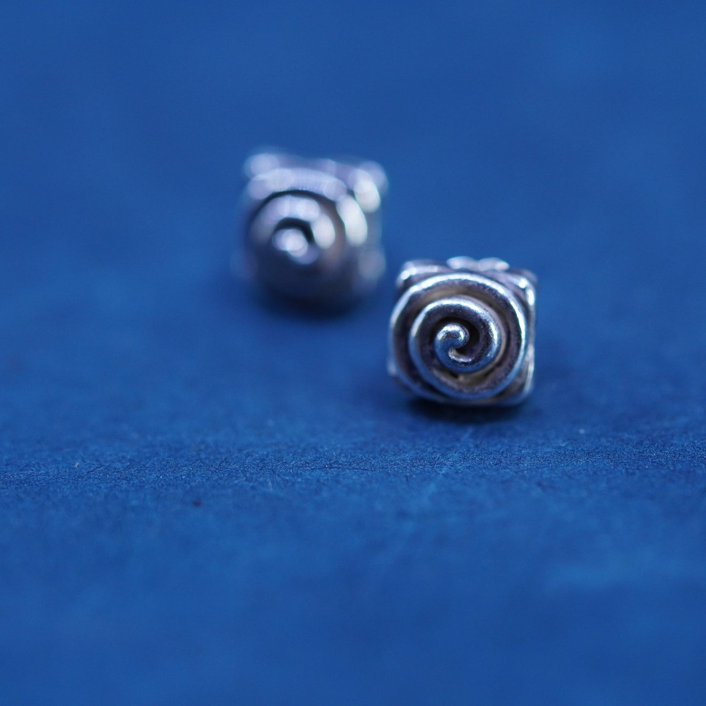 Vintage Sterling silver handmade earrings, 925 ribbed studs