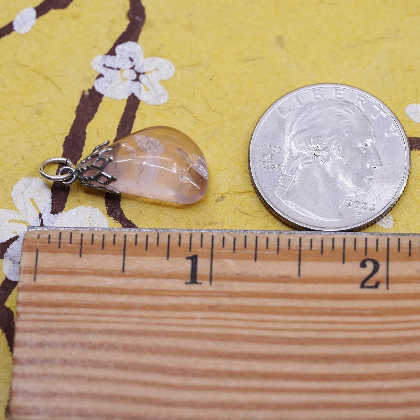 Vintage Sterling 925 silver handmade pendant with pink quartz nugget