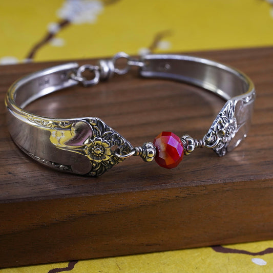 6.5”, Vintage Sterling silver spoon bracelet, 925 Silver Handmade bangle