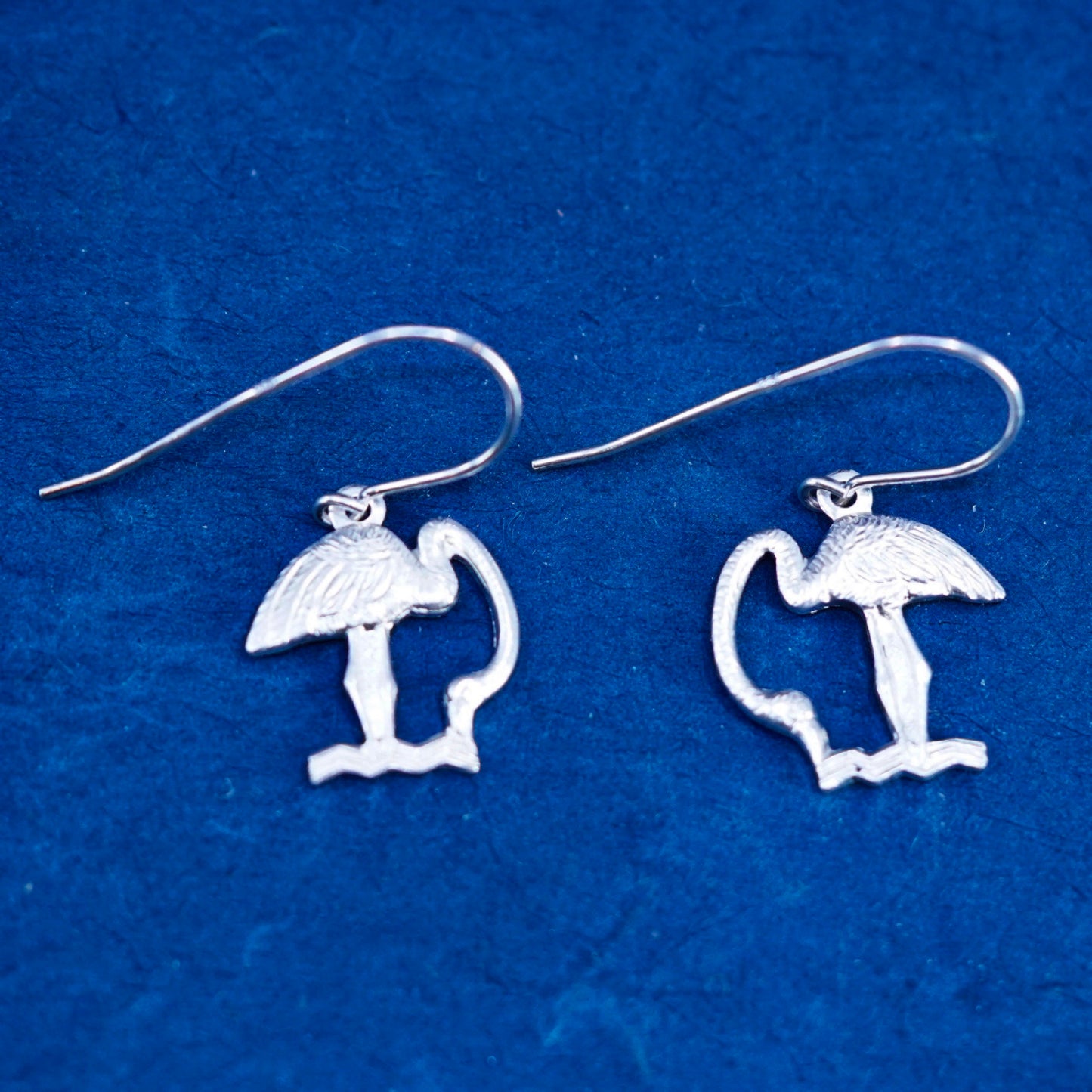 Vintage Sterling silver handmade bird earrings, 925 egret dangles