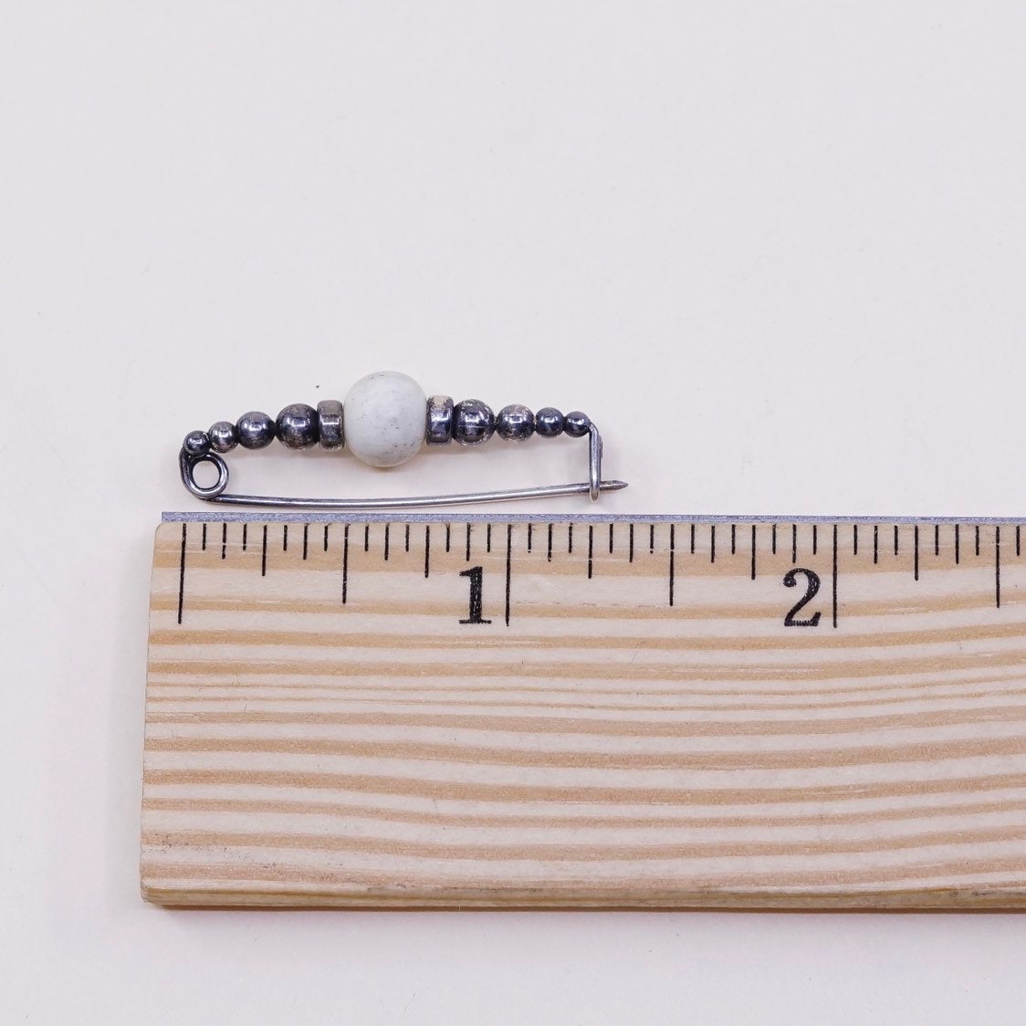 Vintage sterling silver handmade brooch, modern 925 silver pin with beads, Silver tested