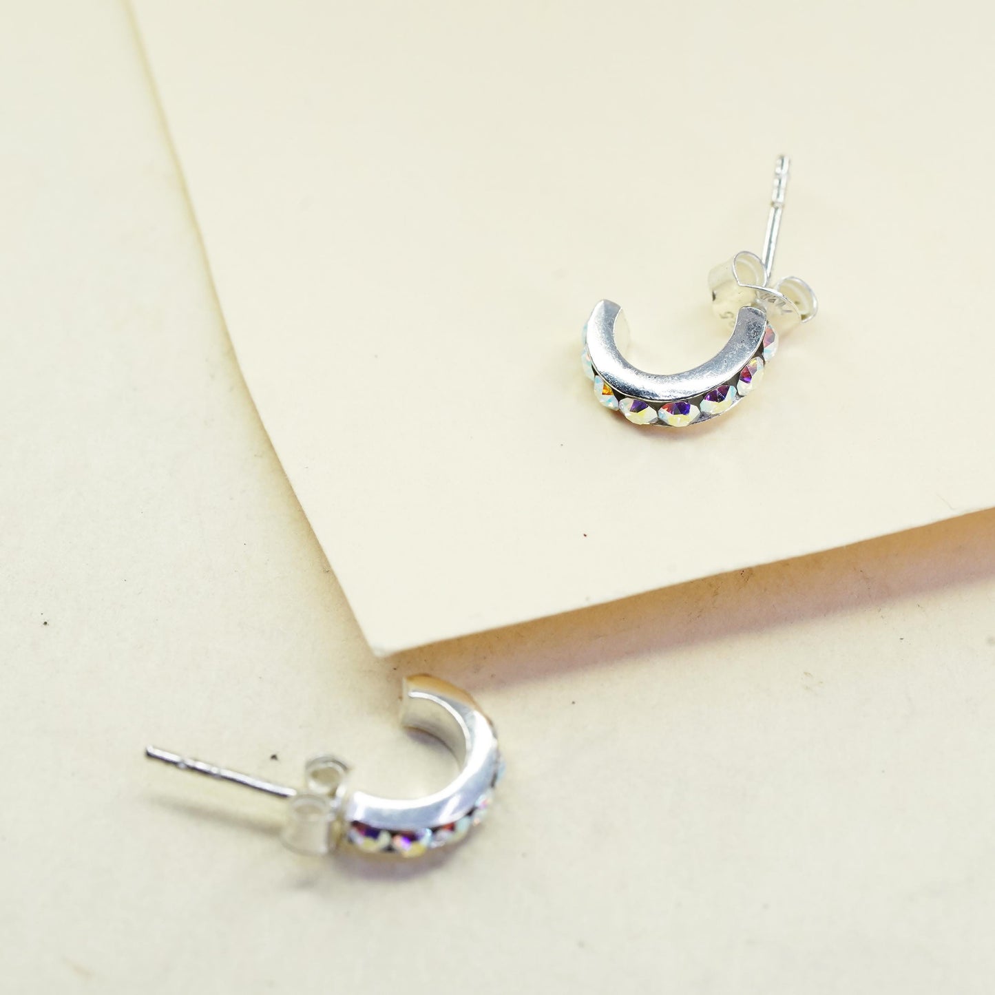 10mm, sterling 925 silver studs, 925 huggie earrings with cluster AB crystal