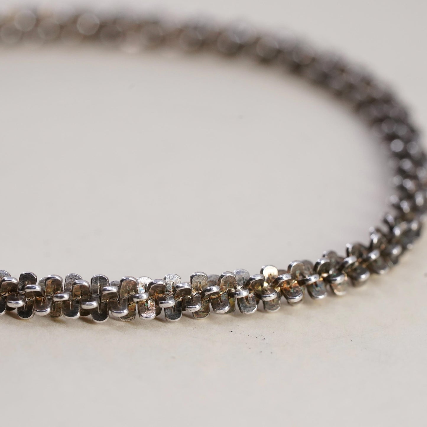 7", 4mm, Vintage Italian sterling silver bracelet, 925 twisted fancy chain