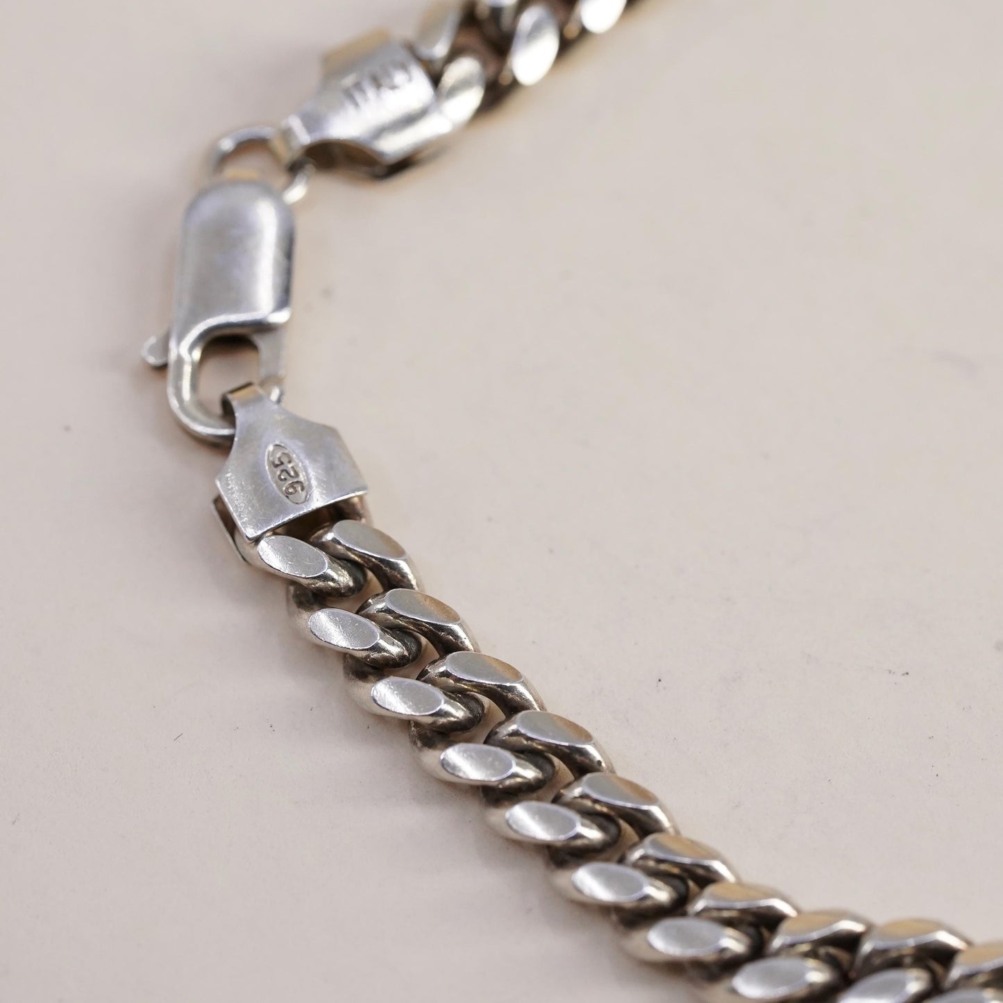 7.75" 6mm, Vintage Italian sterling silver bracelet, 925 bold solid curb chain
