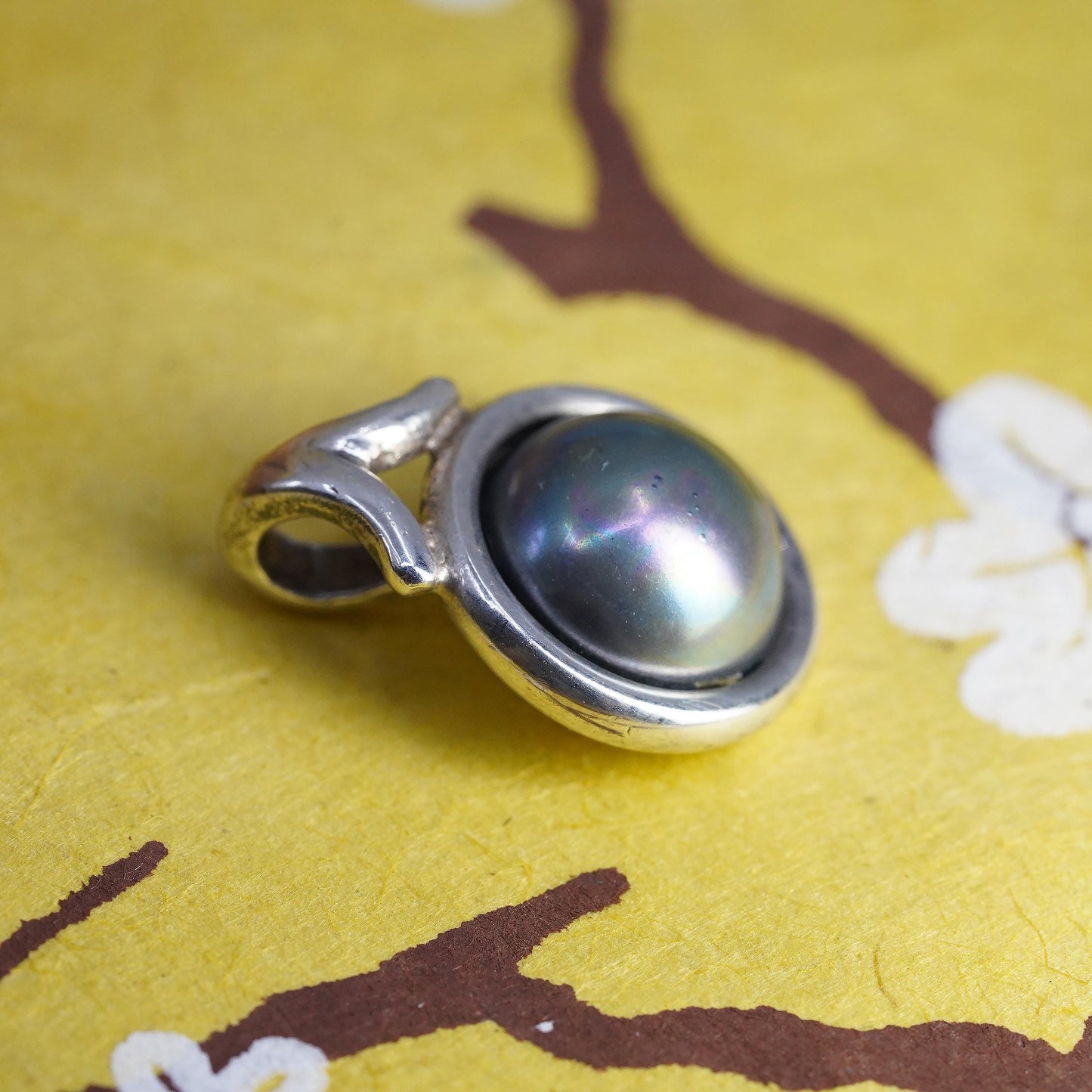 Vintage Barra Sterling silver pendant, 925 silver pendant with black pearl