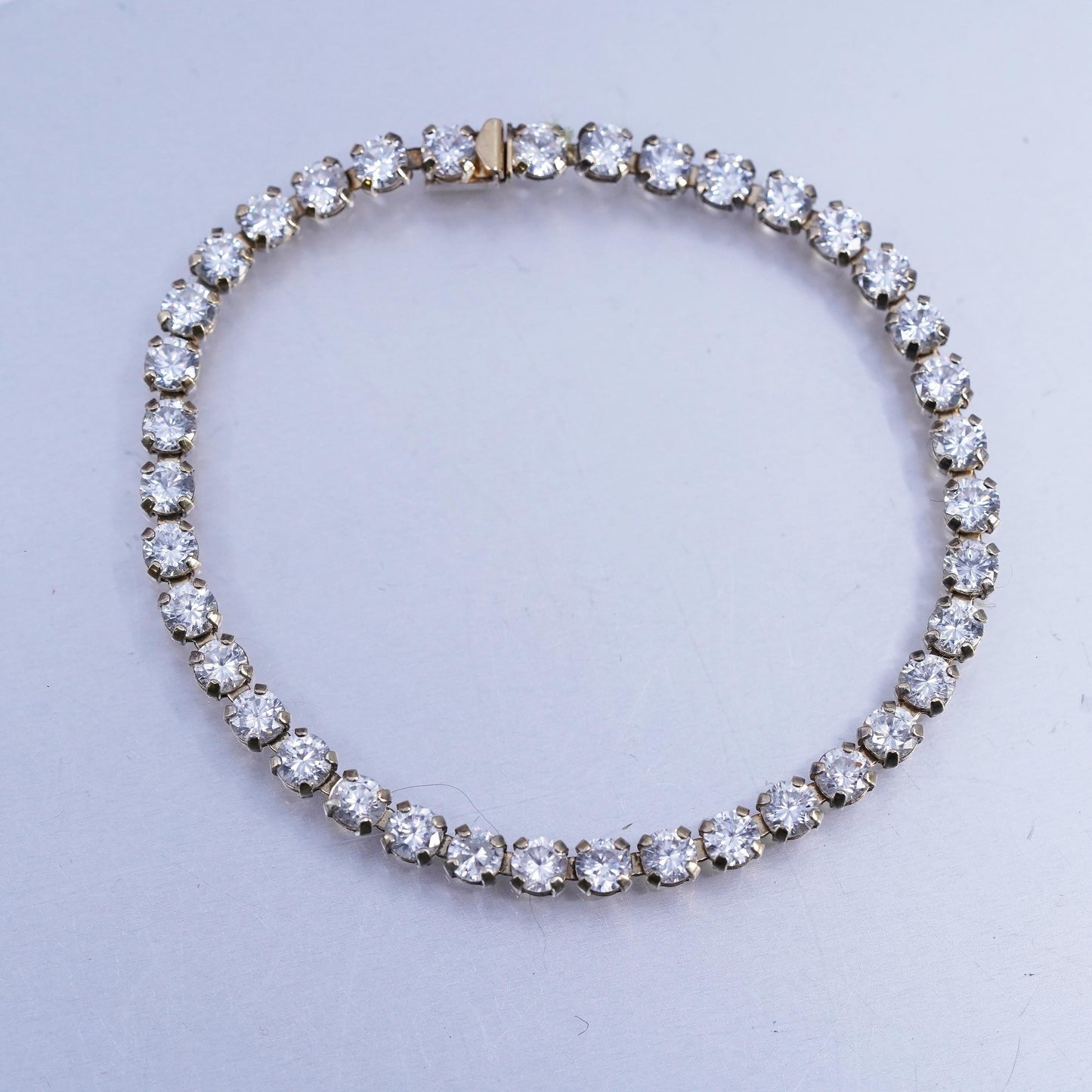 7.25", Vintage gold plated Sterling Silver 925 Tennis Bracelet with cluster cz