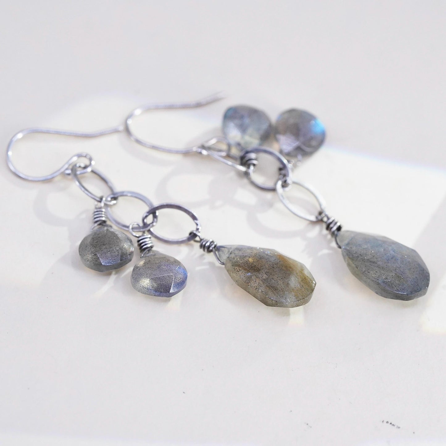 VTG Sterling 925 silver handmade filigree teardrop earrings labradorite drops