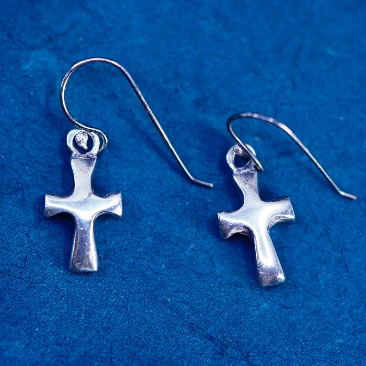 Vintage Sterling silver handmade earrings, solid 925 silver cross drops
