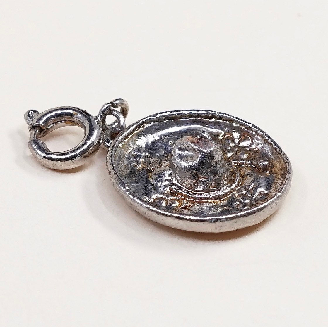 vtg sterling silver handmade pendant,925 Mexico Sombrero Hat charm
