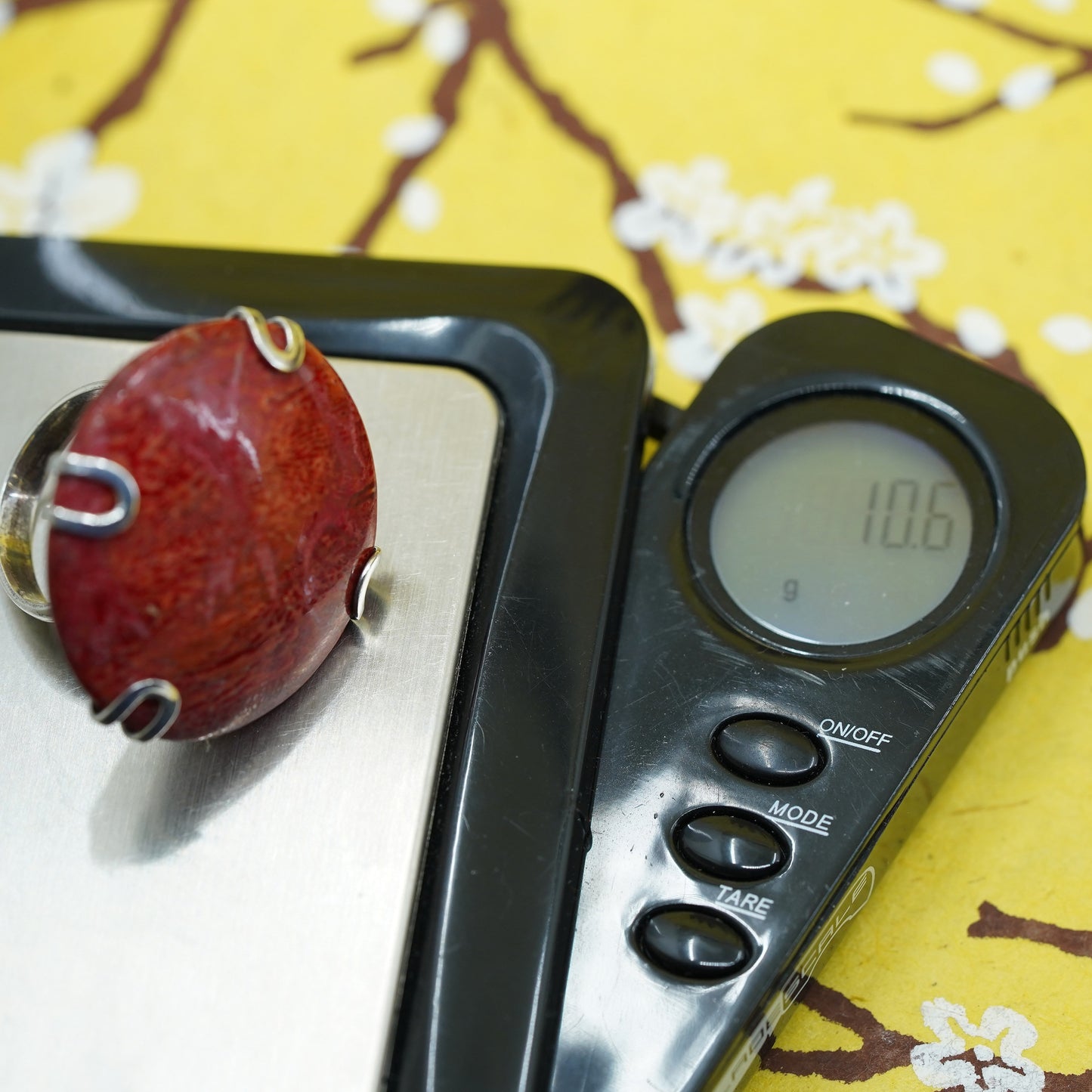 Size 4.5, Sterling silver handmade statement ring red coral, Native American