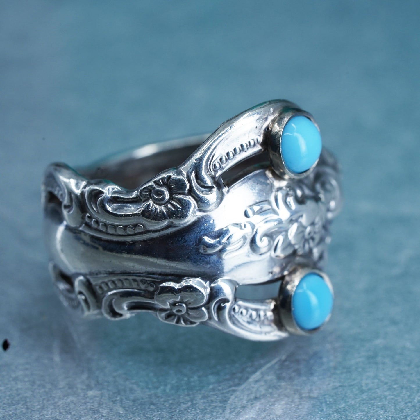 Size 7.75, Native American navajo Sterling 925 silver spoon ring turquoise