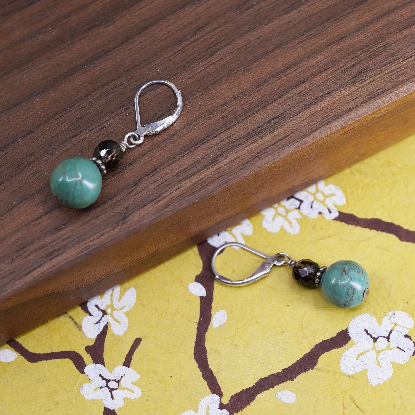 Vintage Sterling 925 silver handmade earrings with turquoise bead