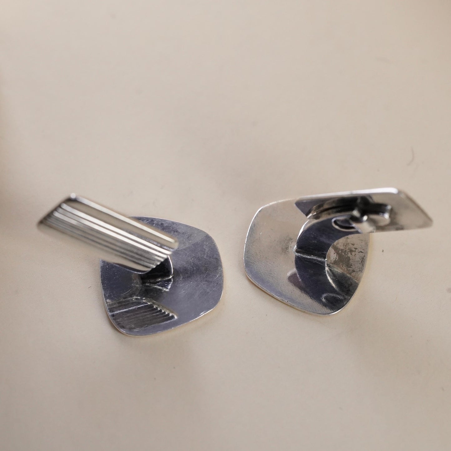 Vintage sterling 800 silver textured cuff links, handmade 925 cufflinks
