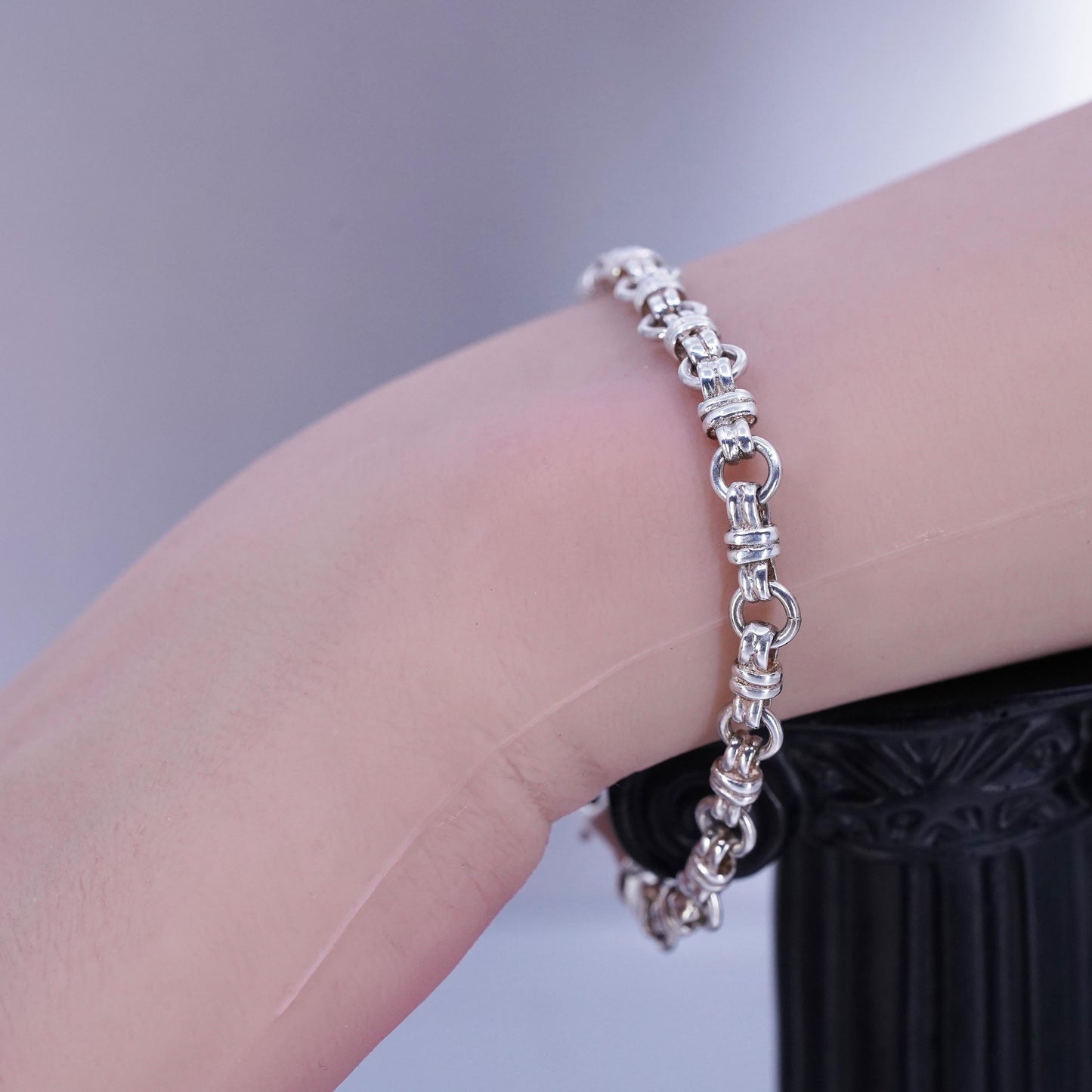 6.5”, Vintage Italy Sterling 925 silver handmade bracelet, double circle chain
