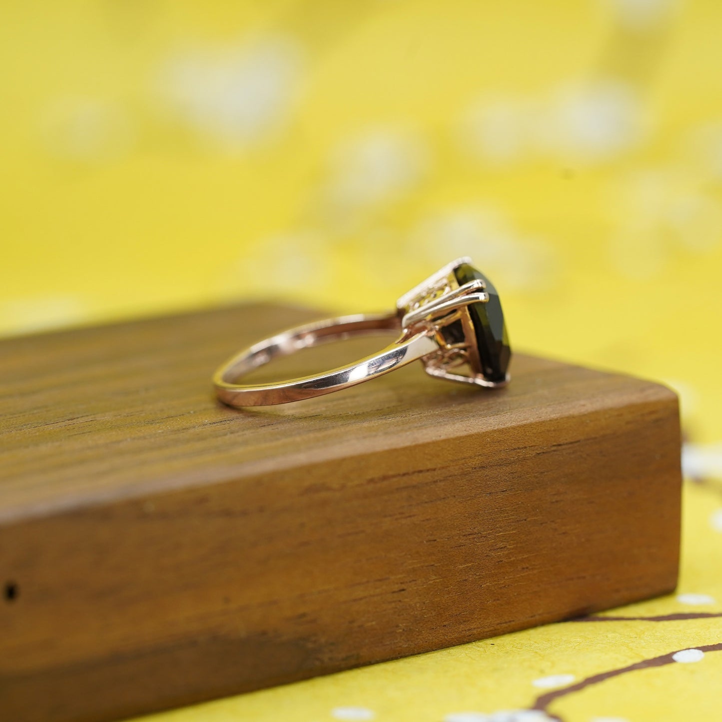 Size 9.25, rose gold filled Sterling silver 925 ring with triangular obsidian
