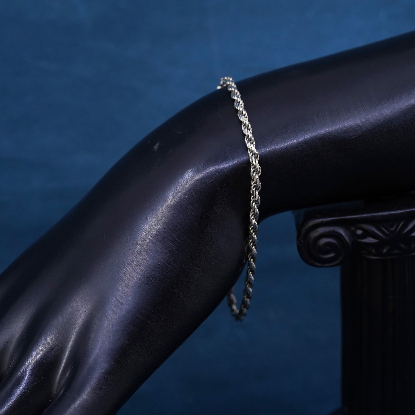 7”, 3mm, vintage sterling silver handmade bracelet, Italy 925 rope chain
