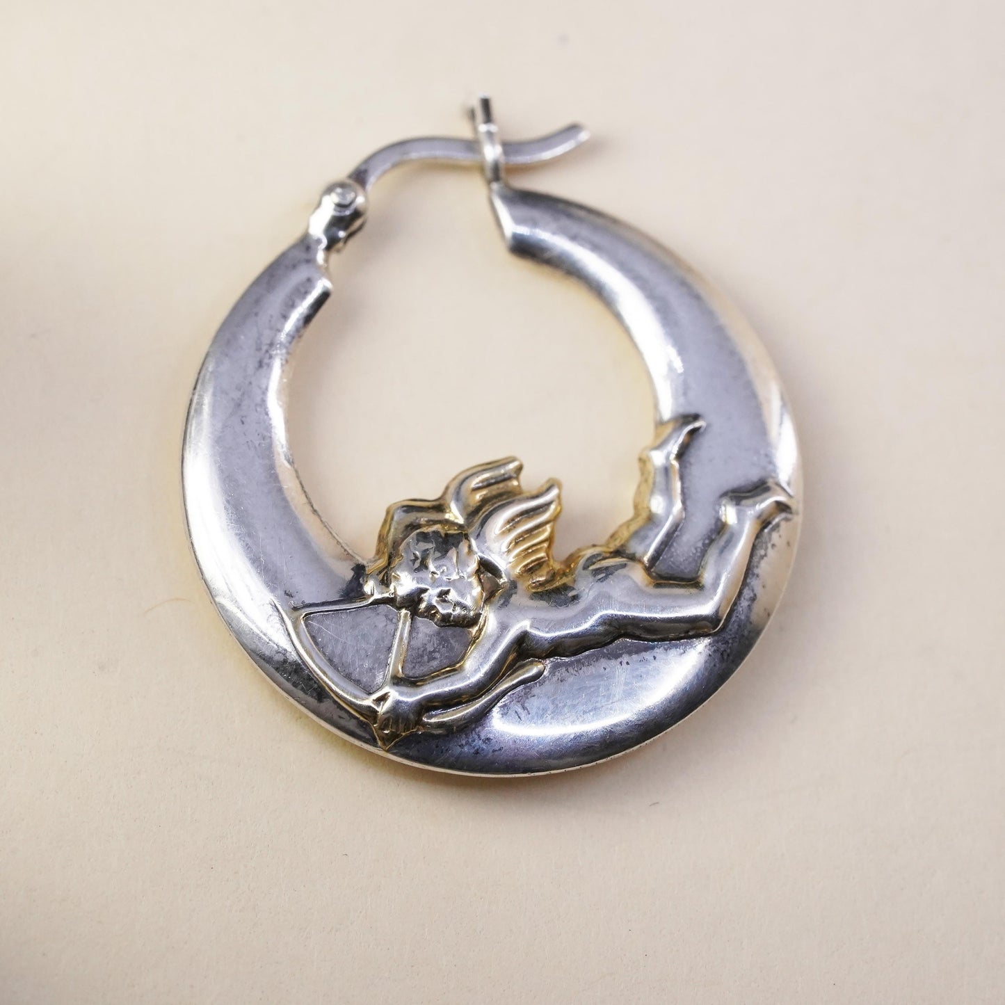 1”, Vintage Sterling silver handmade single 1 earring, 925 angel 925 hoops