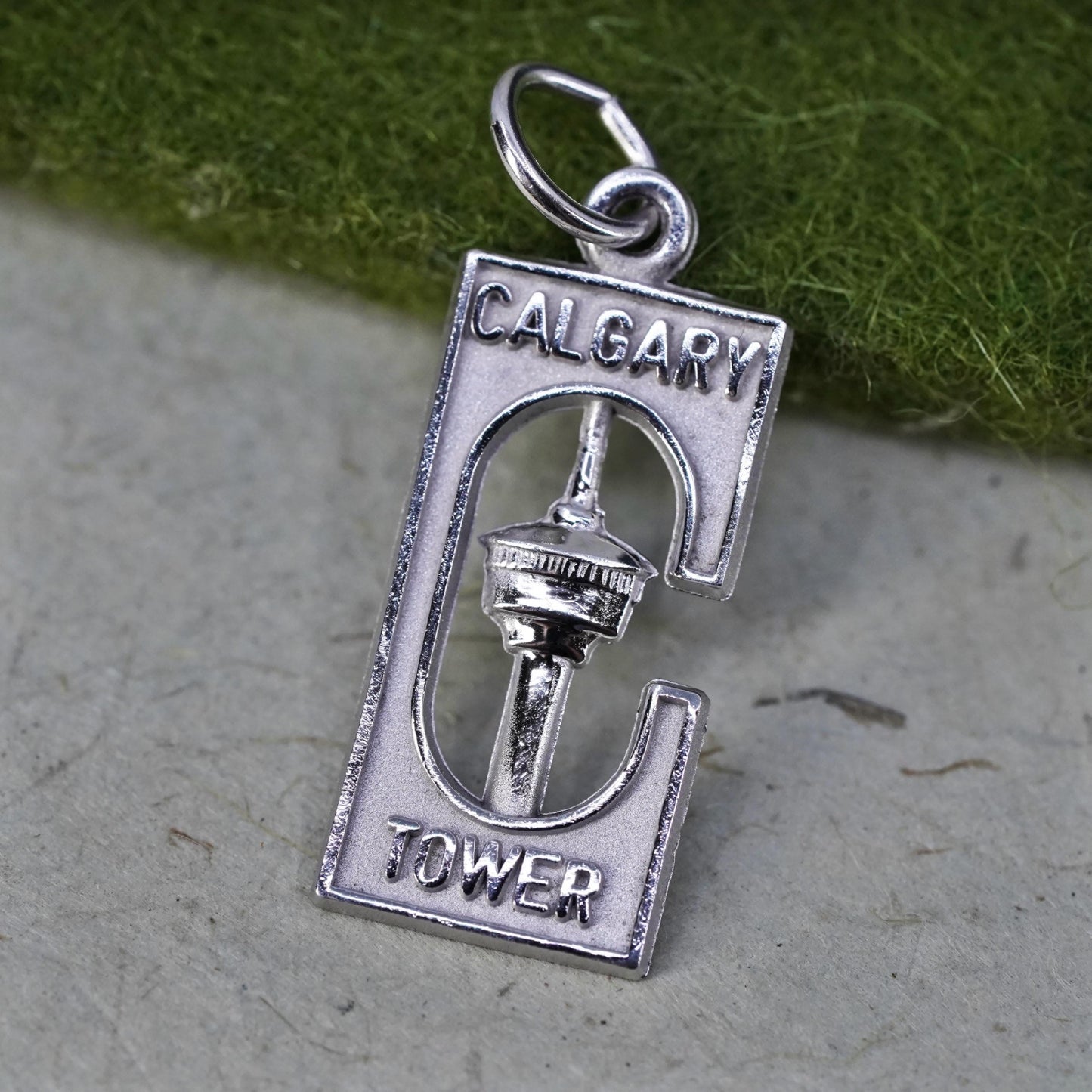 Vintage world traveler Sterling silver handmade pendant, 925 Calgary Tower