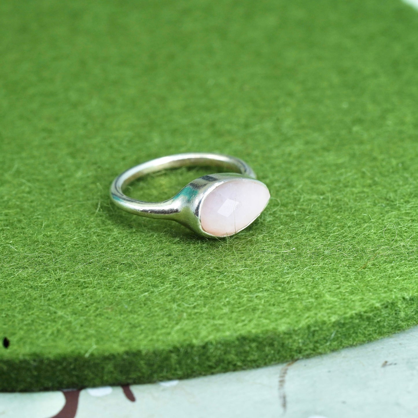 Size 5.5, Vintage sterling silver 925 handmade ring with pink rose quartz