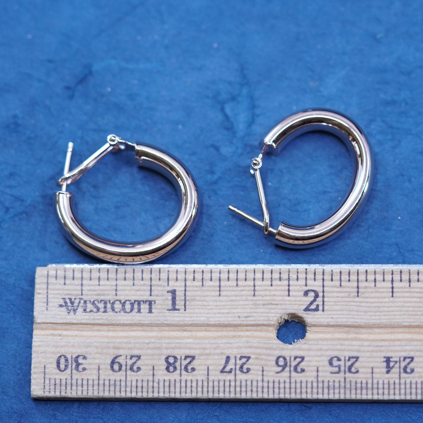 1”, vintage Italian Milor brass earrings, puffy hoops