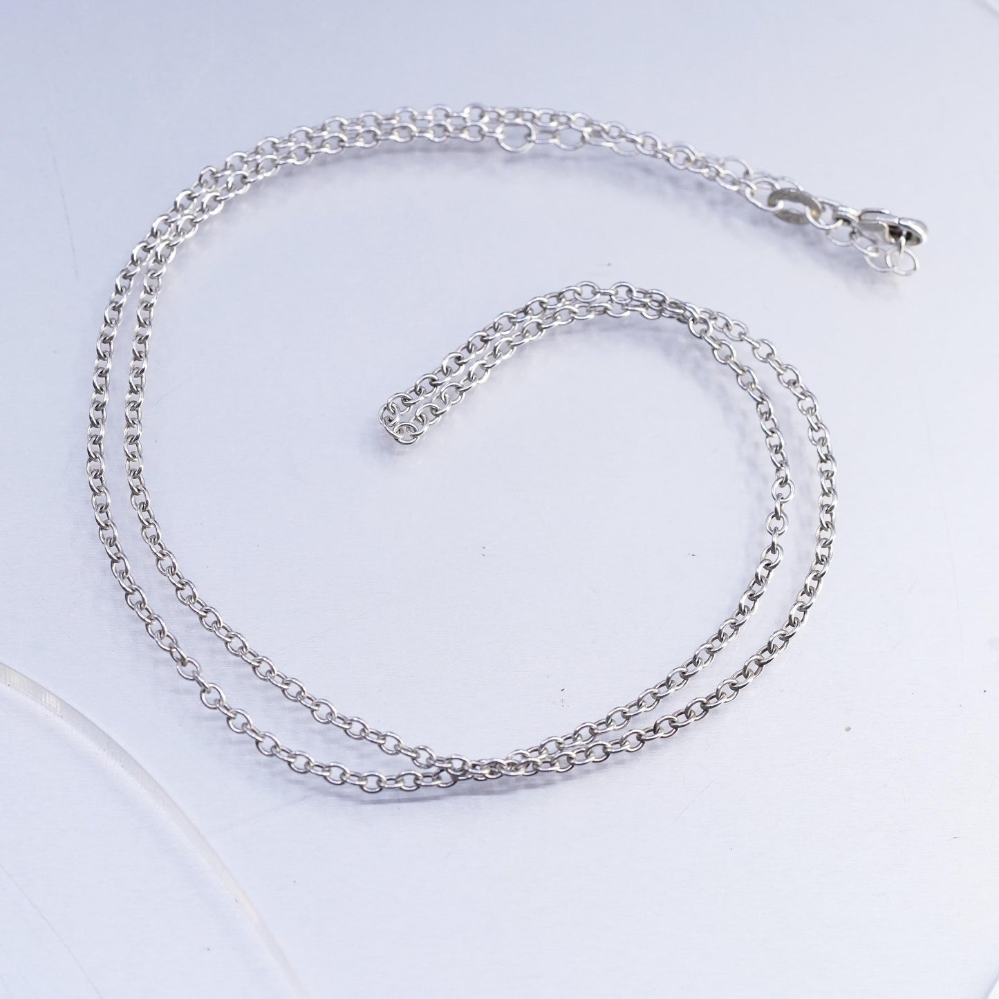 18+2" 2mm, vintage Sterling 925 silver circle chain necklace