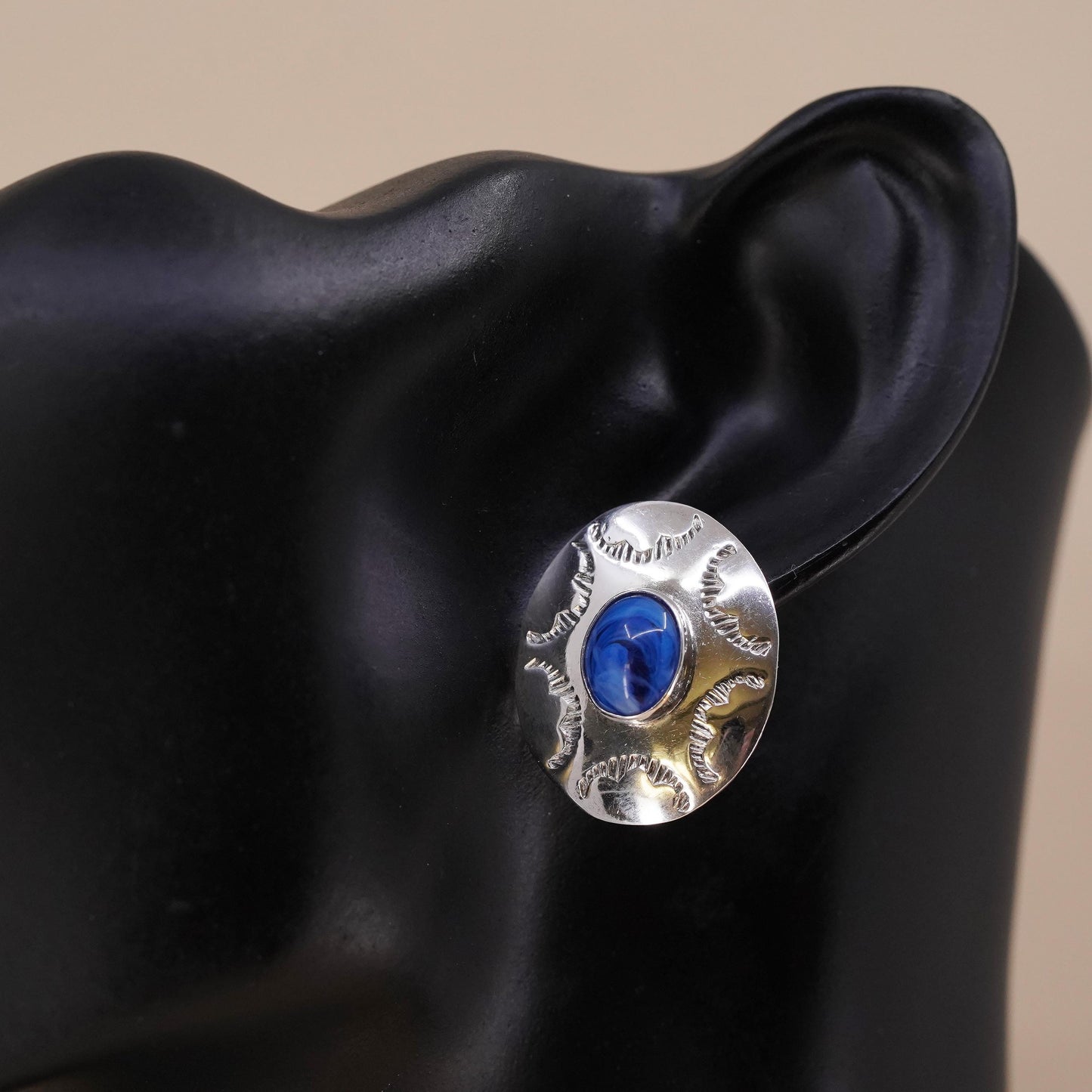 Native American Navajo single earring. Navajo Sterling 925 silver stud lapis