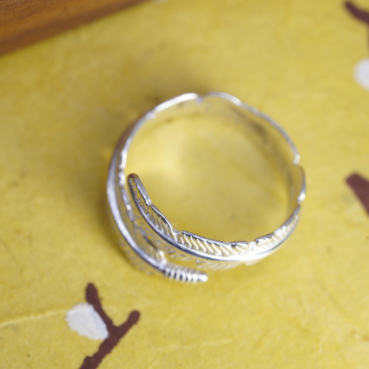Size adjustable, vintage Sterling silver handmade ring, 925 feather wrap band