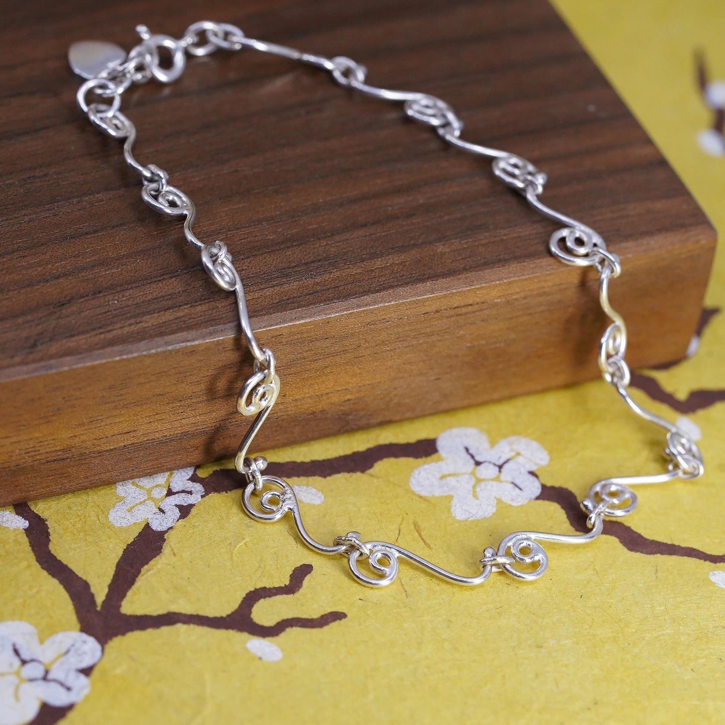 9.25” 925 Sterling Silver Scroll Bracelet, Nouveau Swirl Wirework 925 Anklet