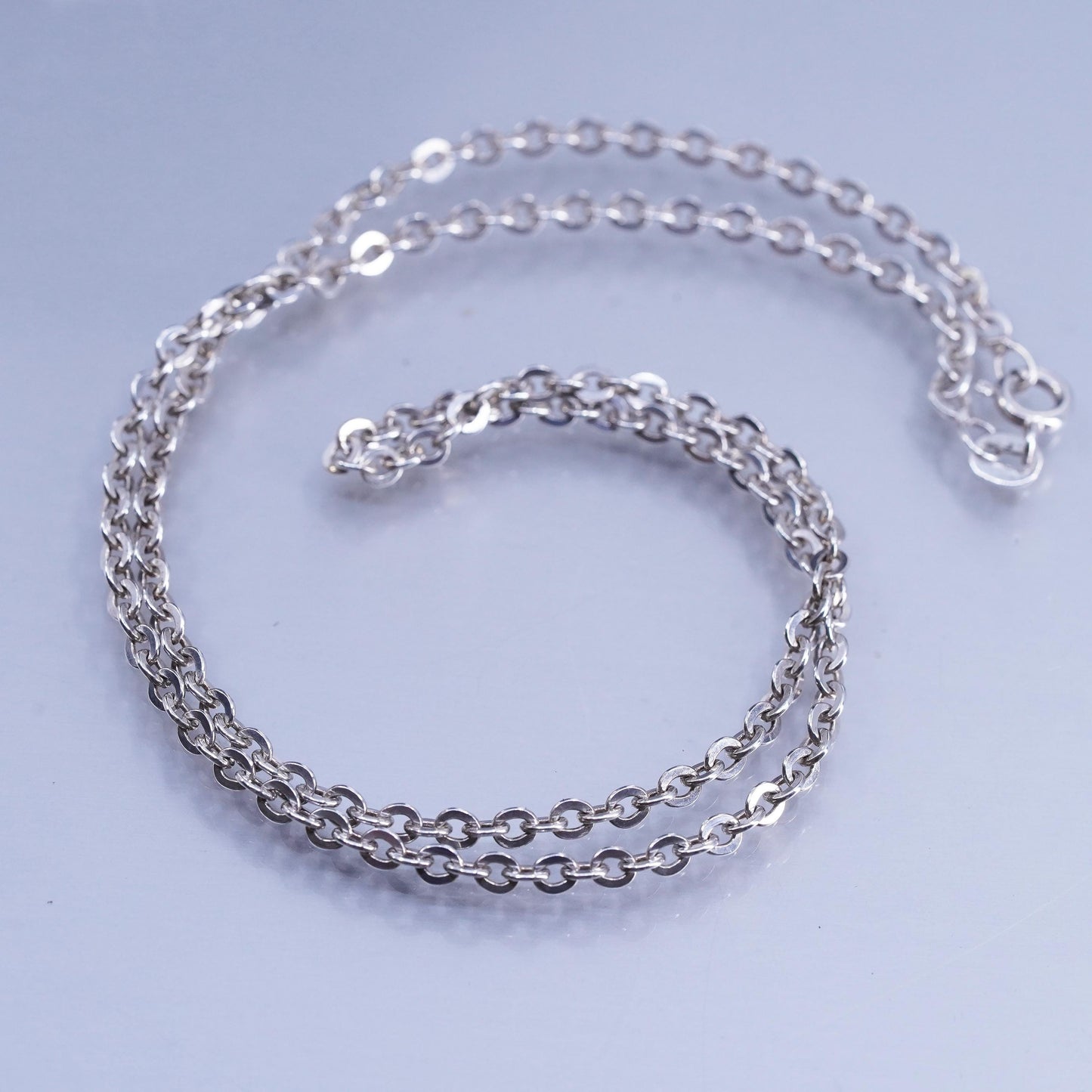 18” 3mm, vintage Italian Sterling 925 silver flatten circle chain necklace