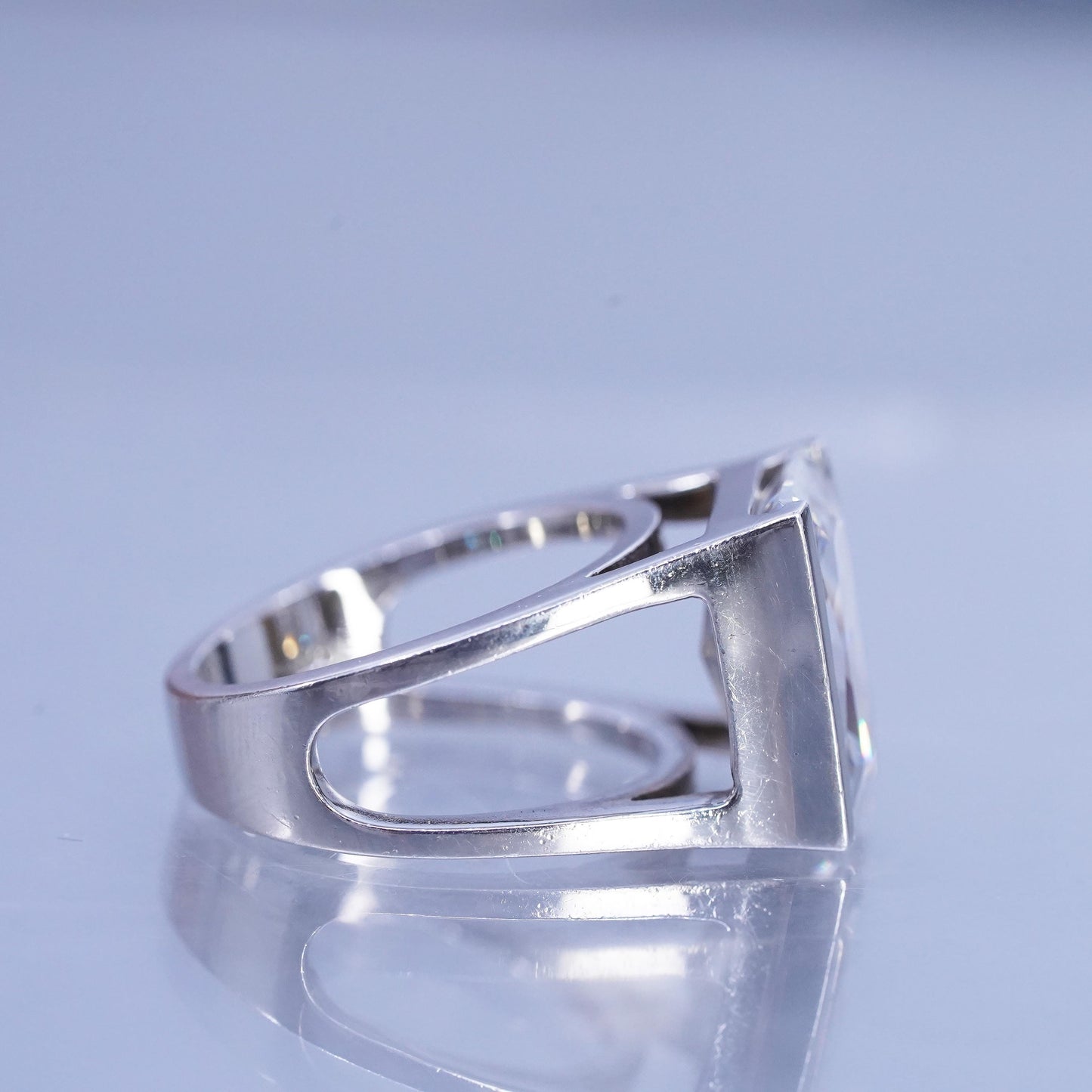 Size 7, vintage Sterling 925 silver handmade statement ring with emerald cut Cz