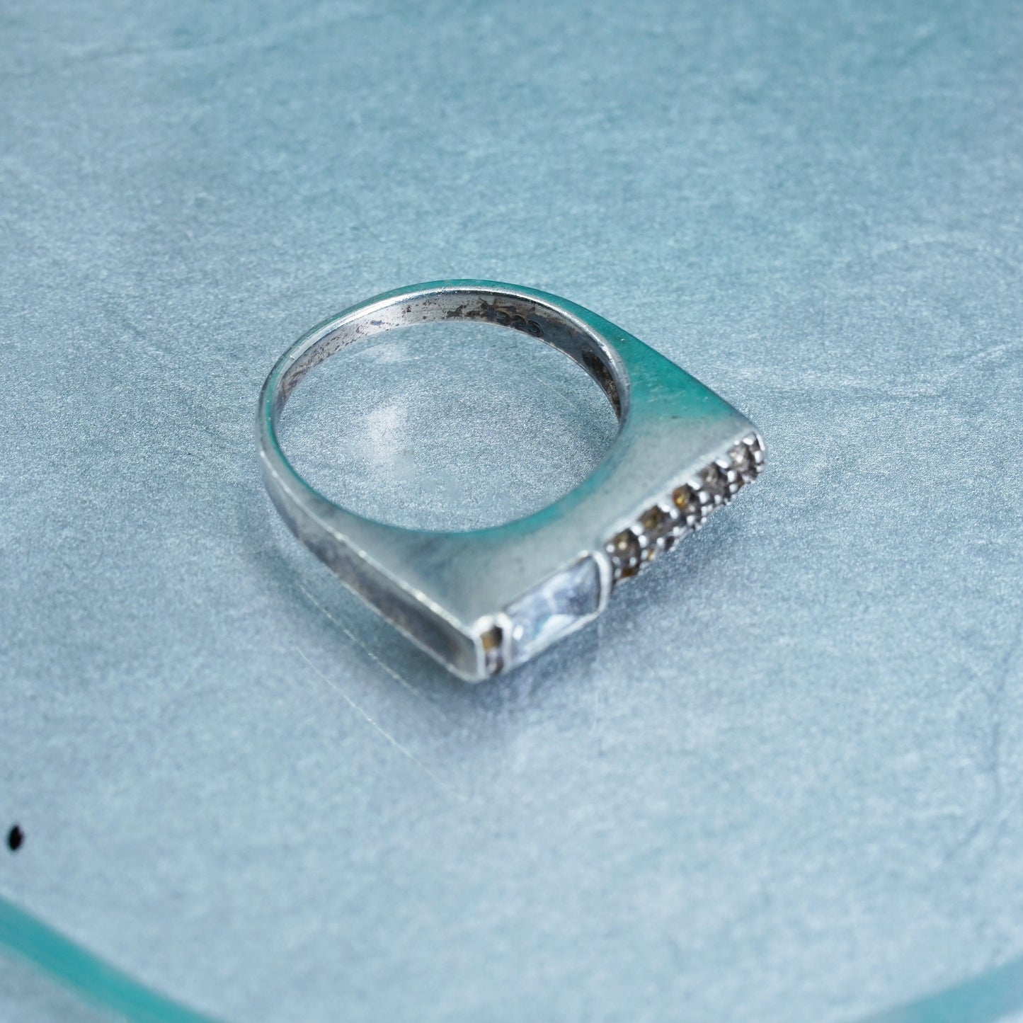 Size 8, vintage Sterling 925 silver handmade ring, Cz stackable band