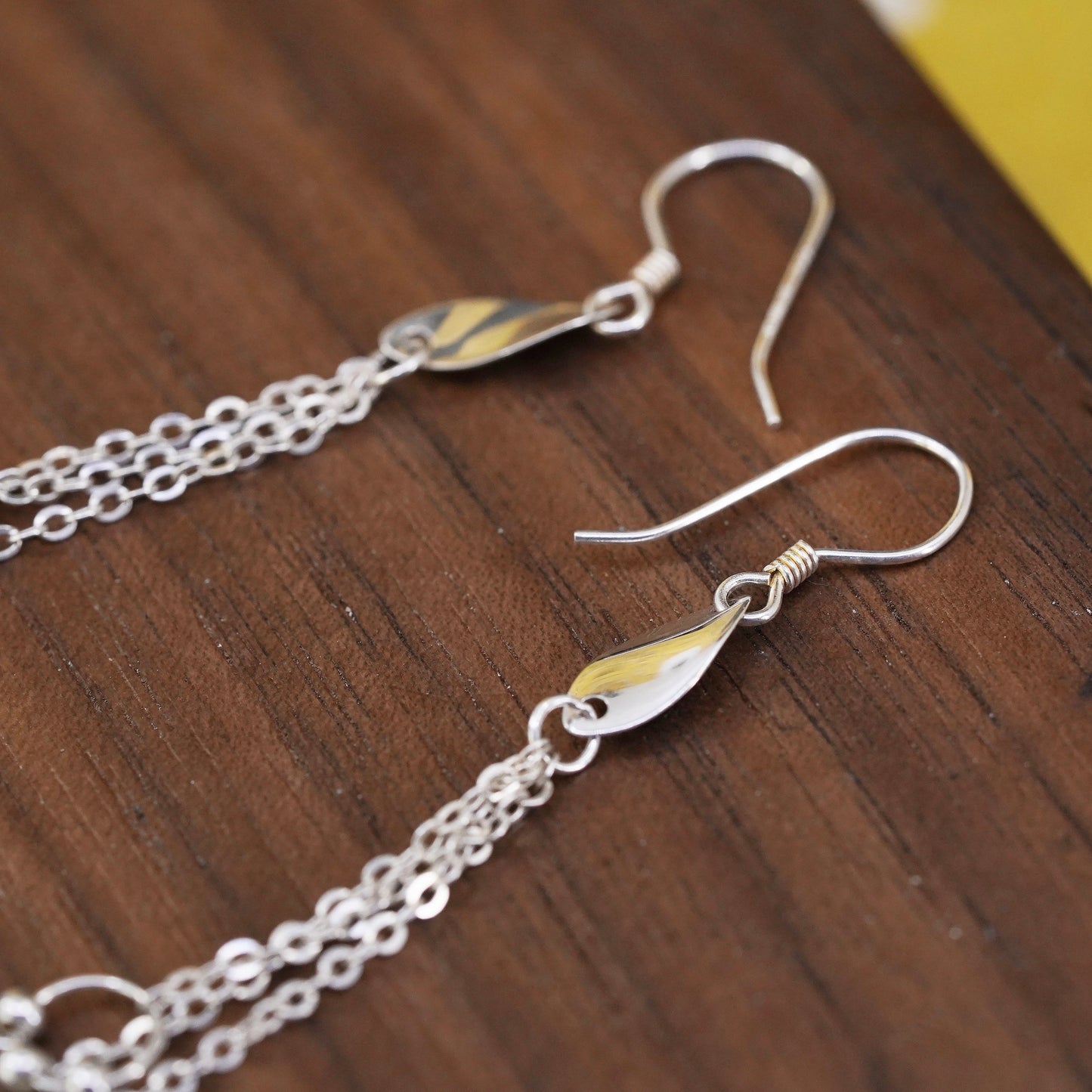 Vintage Sterling silver Handmade earrings, 925 chain with bead circles
