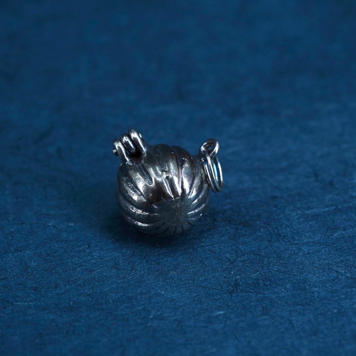 Vintage Sterling silver pumpkin prayer box pendant, 925 locket charm