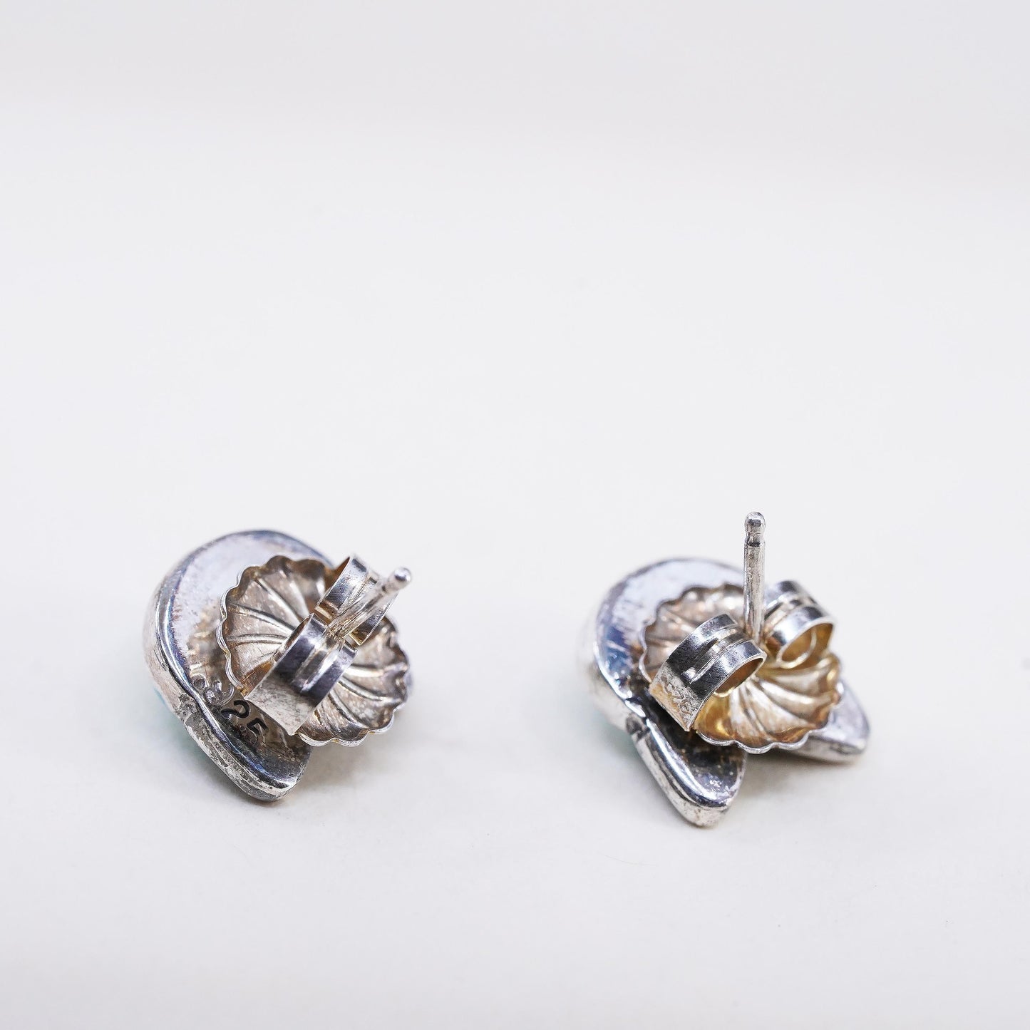 Vintage MC Sterling silver handmade earrings, 925 cat kitty studs turquoise